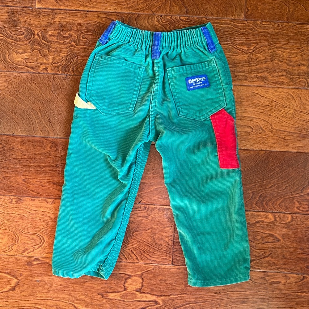 OshKosh B'gosh 80/90’s Green Corduroy Carpenter Pants with Color Block